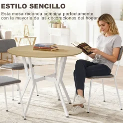 Mesa de comedor Leonor diseño redondo blanco/natural Ø90x76 cm