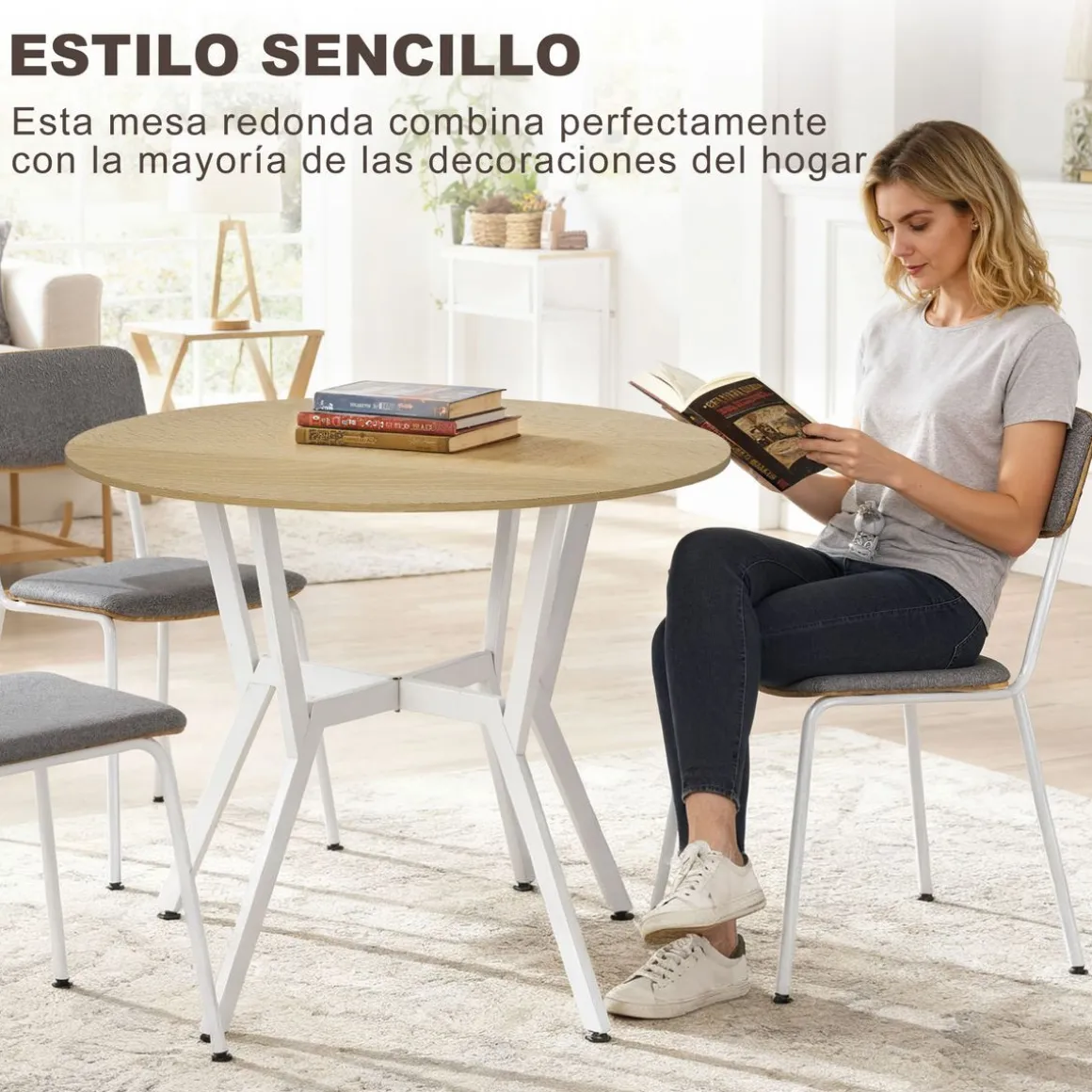 Mesa de comedor Leonor diseño redondo blanco/natural Ø90x76 cm