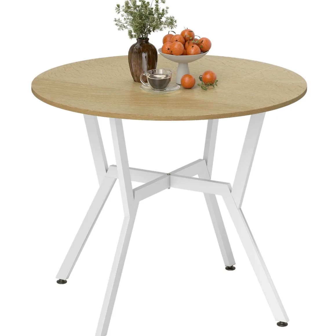 Mesa de comedor Leonor diseño redondo blanco/natural Ø90x76 cm