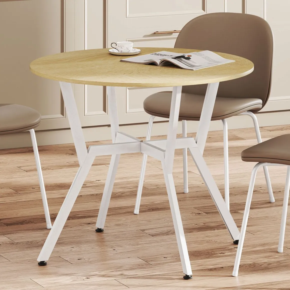 Mesa de comedor Leonor diseño redondo blanco/natural Ø90x76 cm