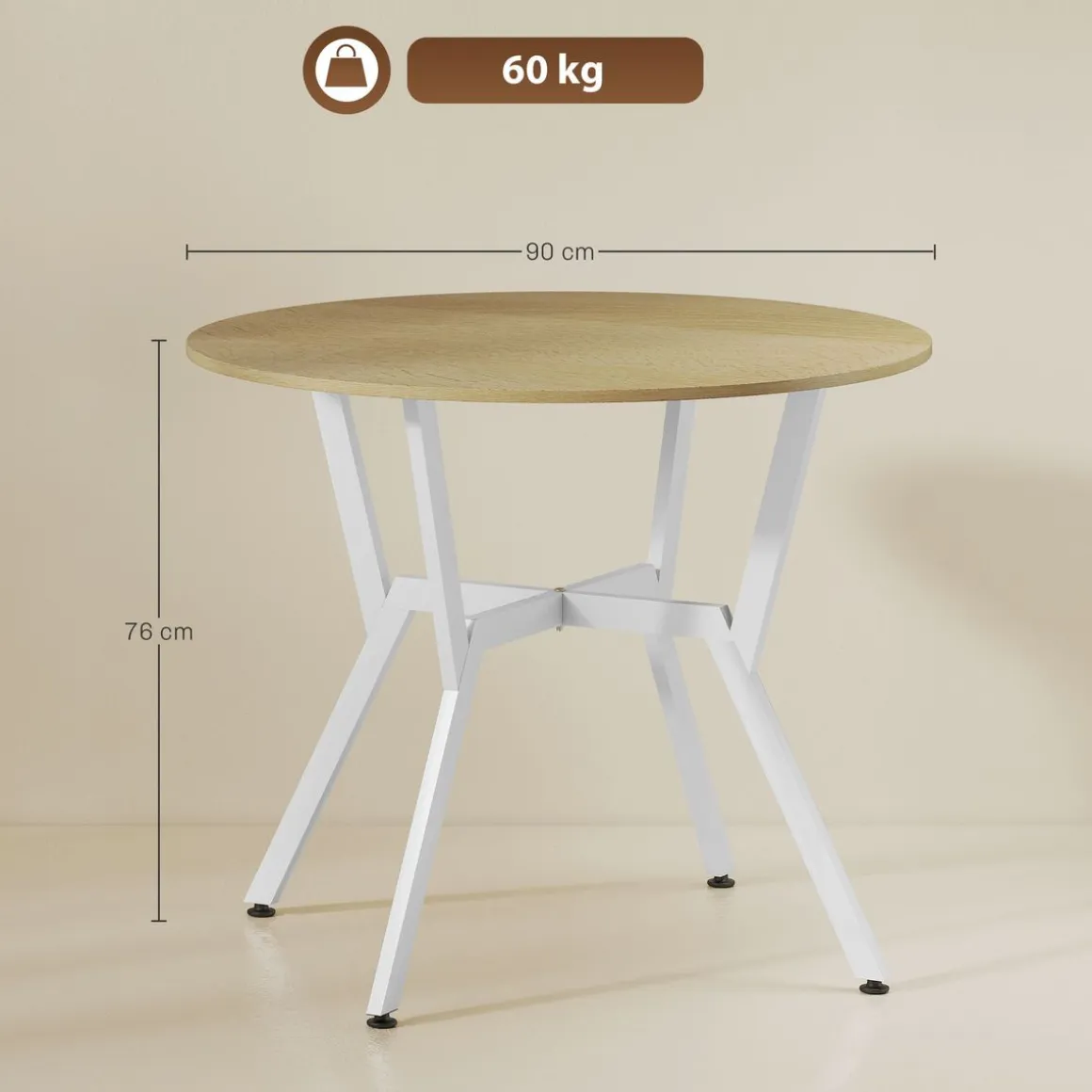 Mesa de comedor Leonor diseño redondo blanco/natural Ø90x76 cm