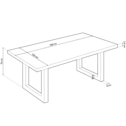 Mesa de comedor Loft rectangular diseño nórdico 76x180x100 cm
