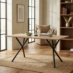 Mesa de comedor Látigo diseño fijo natural/negro 76x160x90 cm