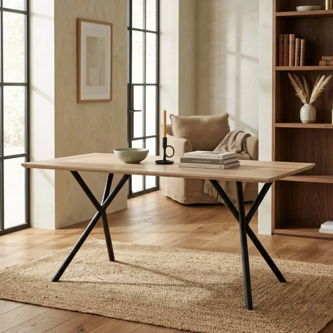 Mesa de comedor Látigo diseño fijo natural/negro 76x160x90 cm