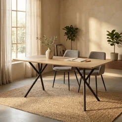 Mesa de comedor Látigo diseño fijo natural/negro 76x160x90 cm