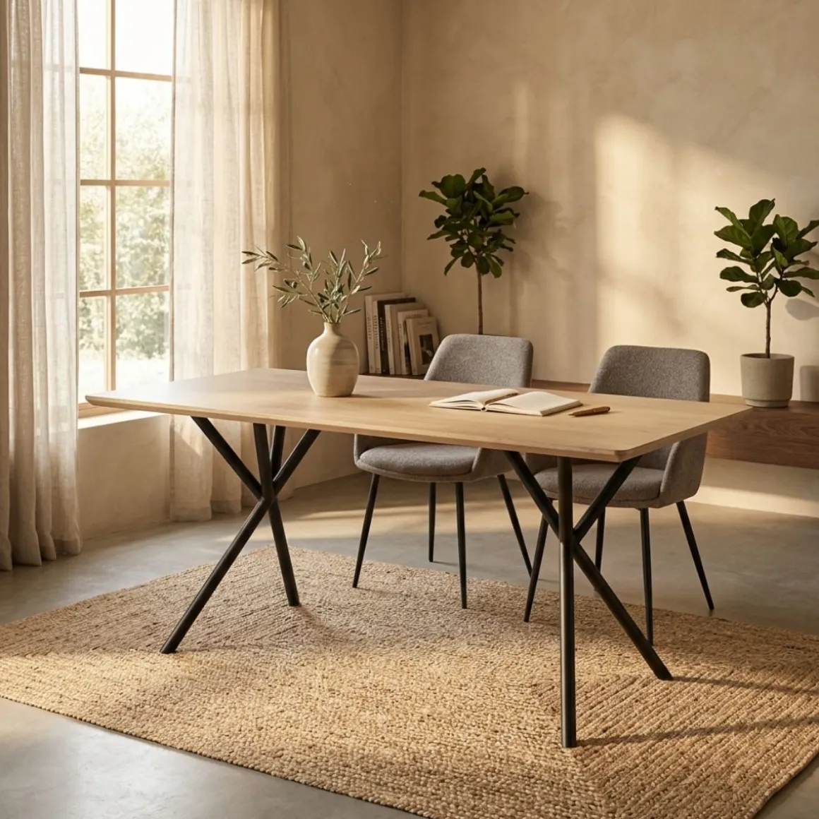 Mesa de comedor Látigo diseño fijo natural/negro 76x160x90 cm