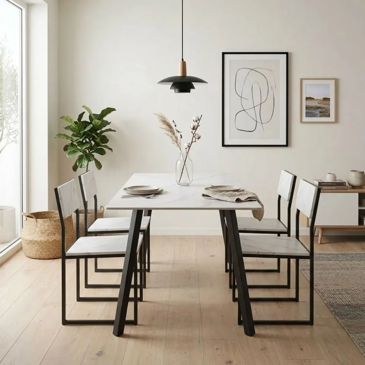 Mesa de comedor Marlot diseño fijo negro 75x140x80 cm