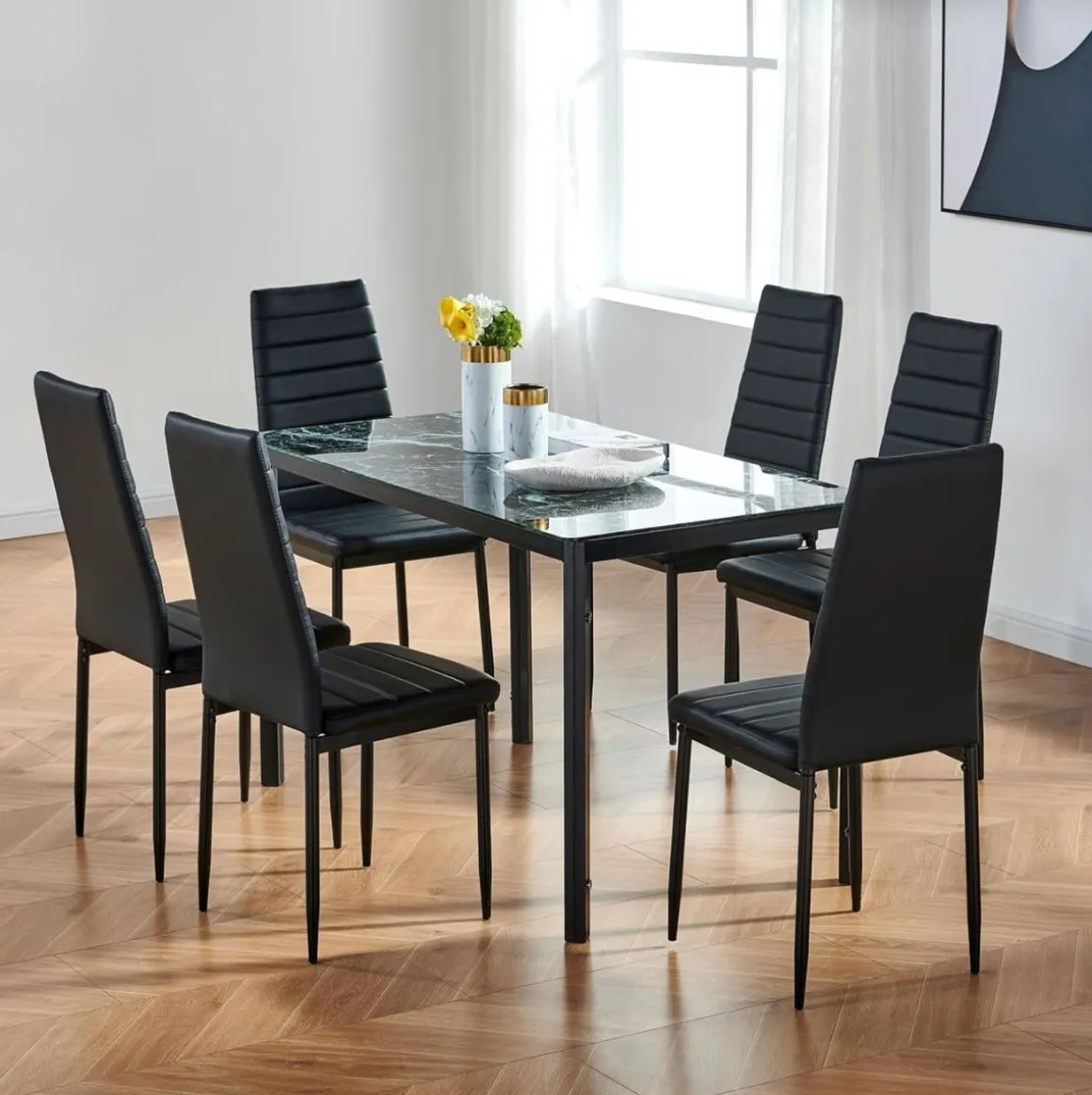 Mesa de comedor Mármol diseño fijo negro 75x135x80 cm