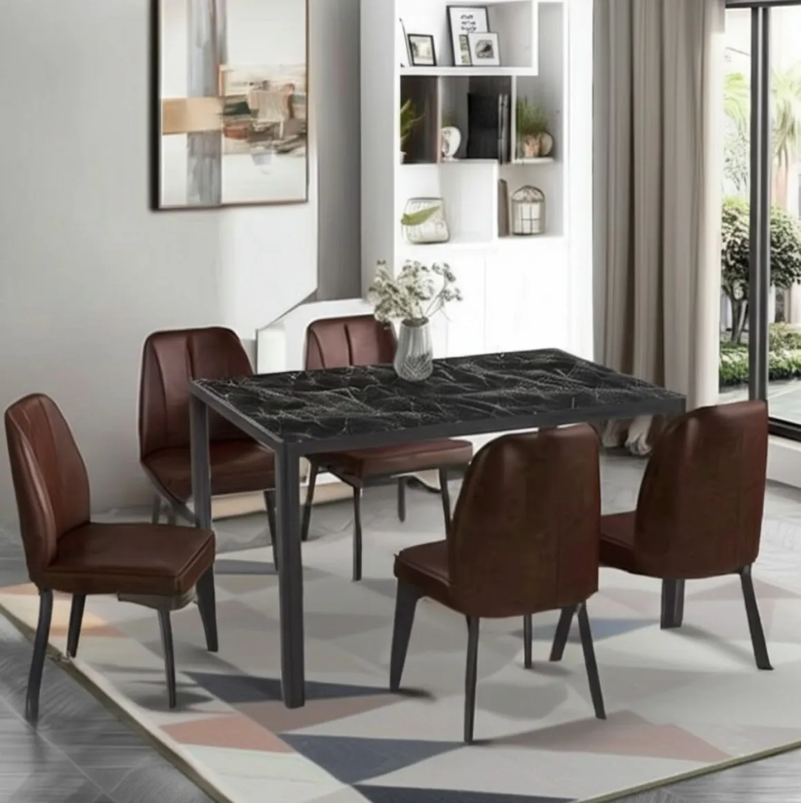 Mesa de comedor Mármol diseño fijo negro 75x135x80 cm
