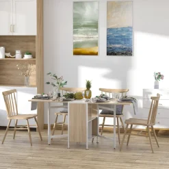 Mesa de comedor Nairobi Homcom plegable 4 estantes blanco/natural 75x169x60 cm