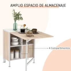 Mesa de comedor Nairobi Homcom plegable 4 estantes blanco/natural 75x169x60 cm