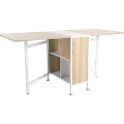 Mesa de comedor Nairobi Homcom plegable 4 estantes blanco/natural 75x169x60 cm