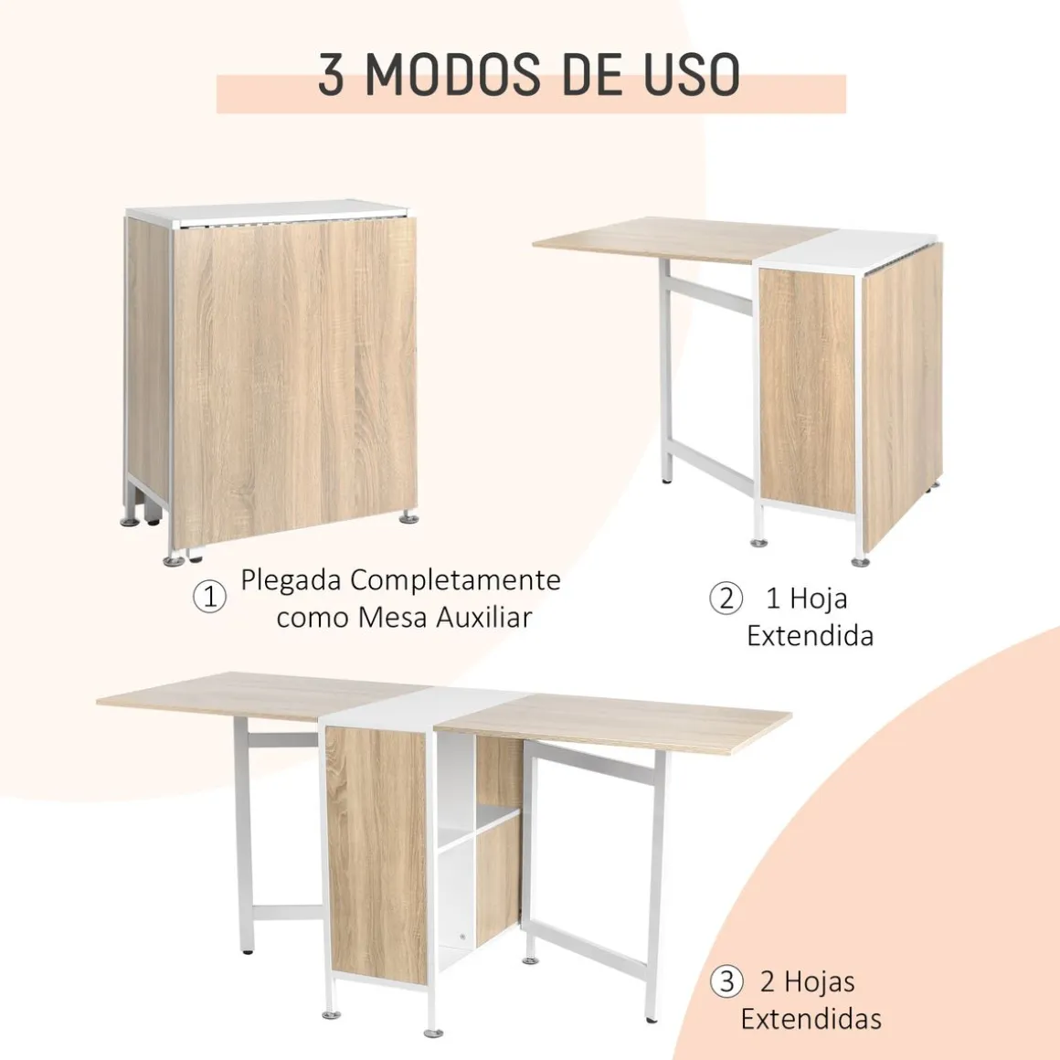 Mesa de comedor Nairobi Homcom plegable 4 estantes blanco/natural 75x169x60 cm
