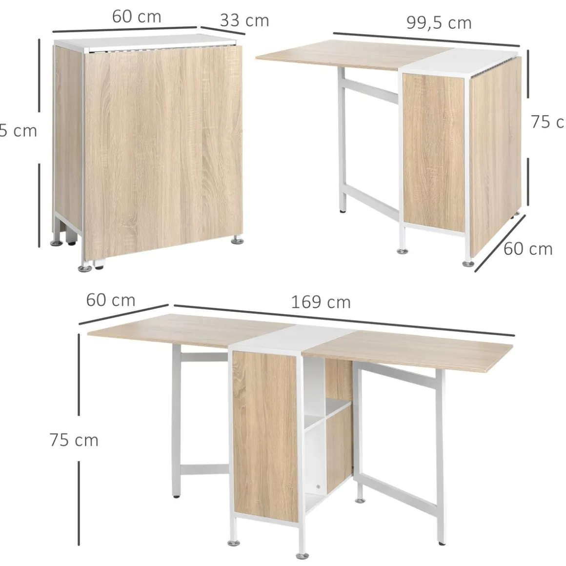 Mesa de comedor Nairobi Homcom plegable 4 estantes blanco/natural 75x169x60 cm