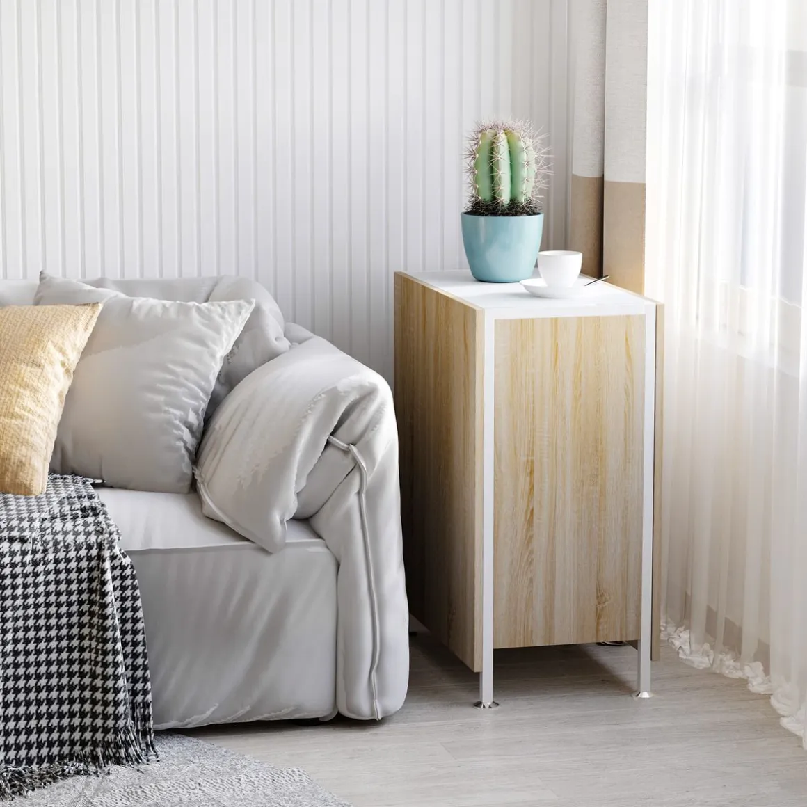 Mesa de comedor Nairobi Homcom plegable 4 estantes blanco/natural 75x169x60 cm
