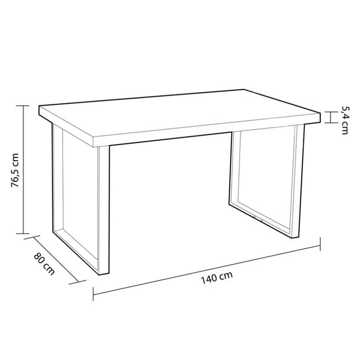 Mesa de comedor Natural patas en U madera de roble sostenible 76,5x140x80 cm