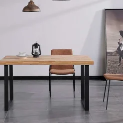 Mesa de comedor Natural patas en U madera de roble sostenible 76,5x140x80 cm