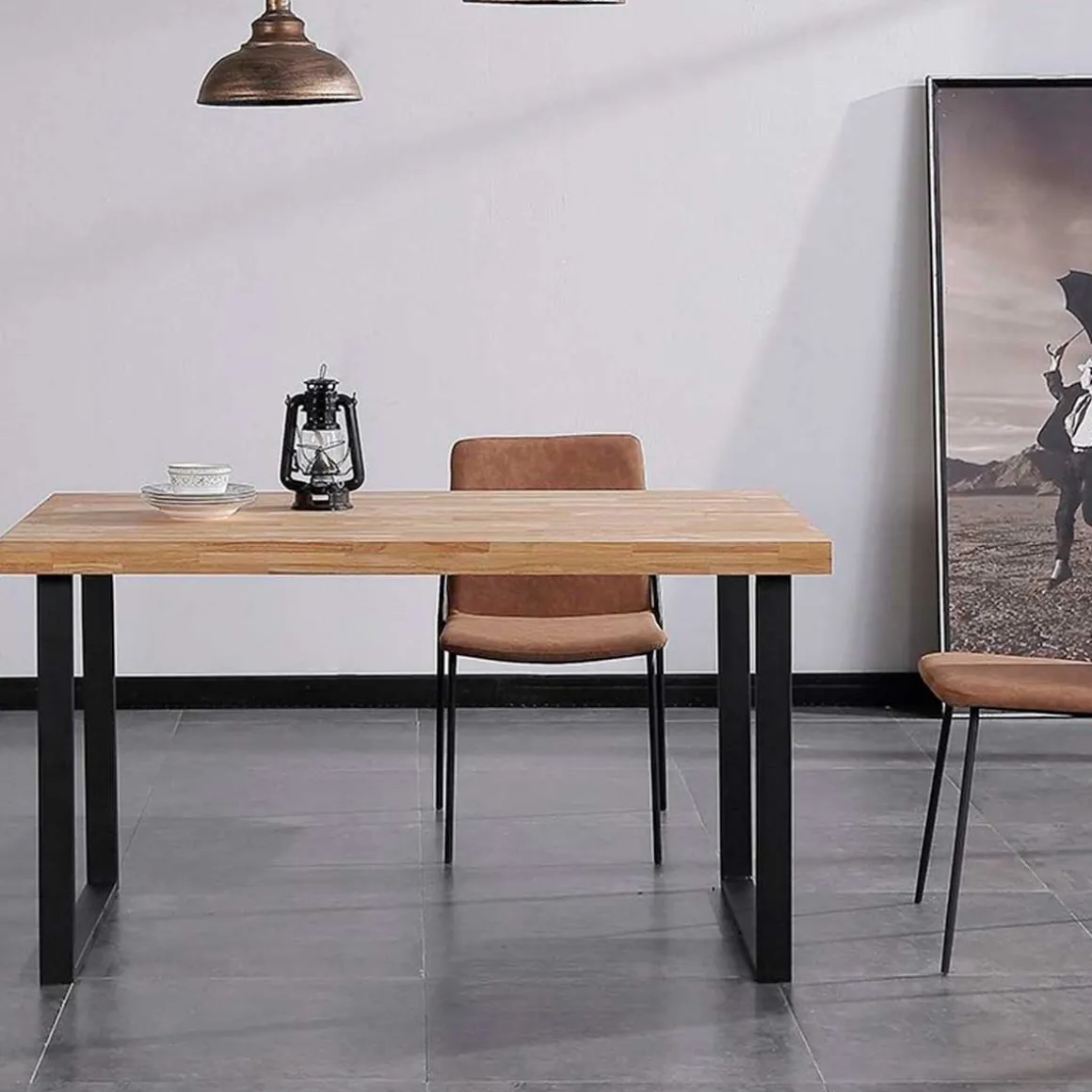 Mesa de comedor Natural patas en U madera de roble sostenible 76,5x140x80 cm