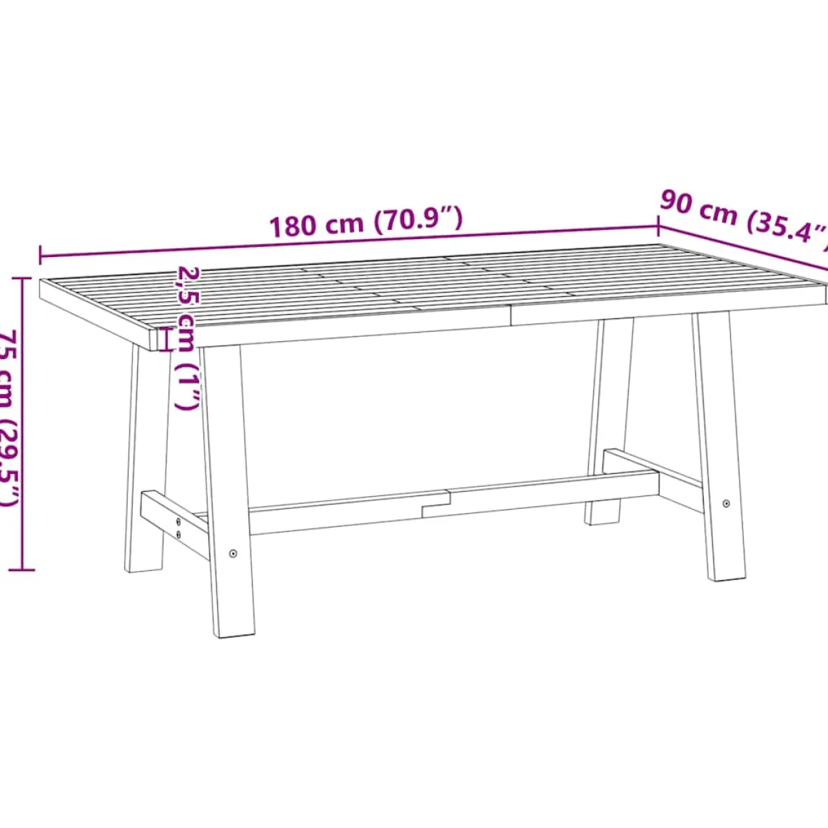 Mesa de comedor Noain diseño A madera de pino natural/negro 75x180x90 cm