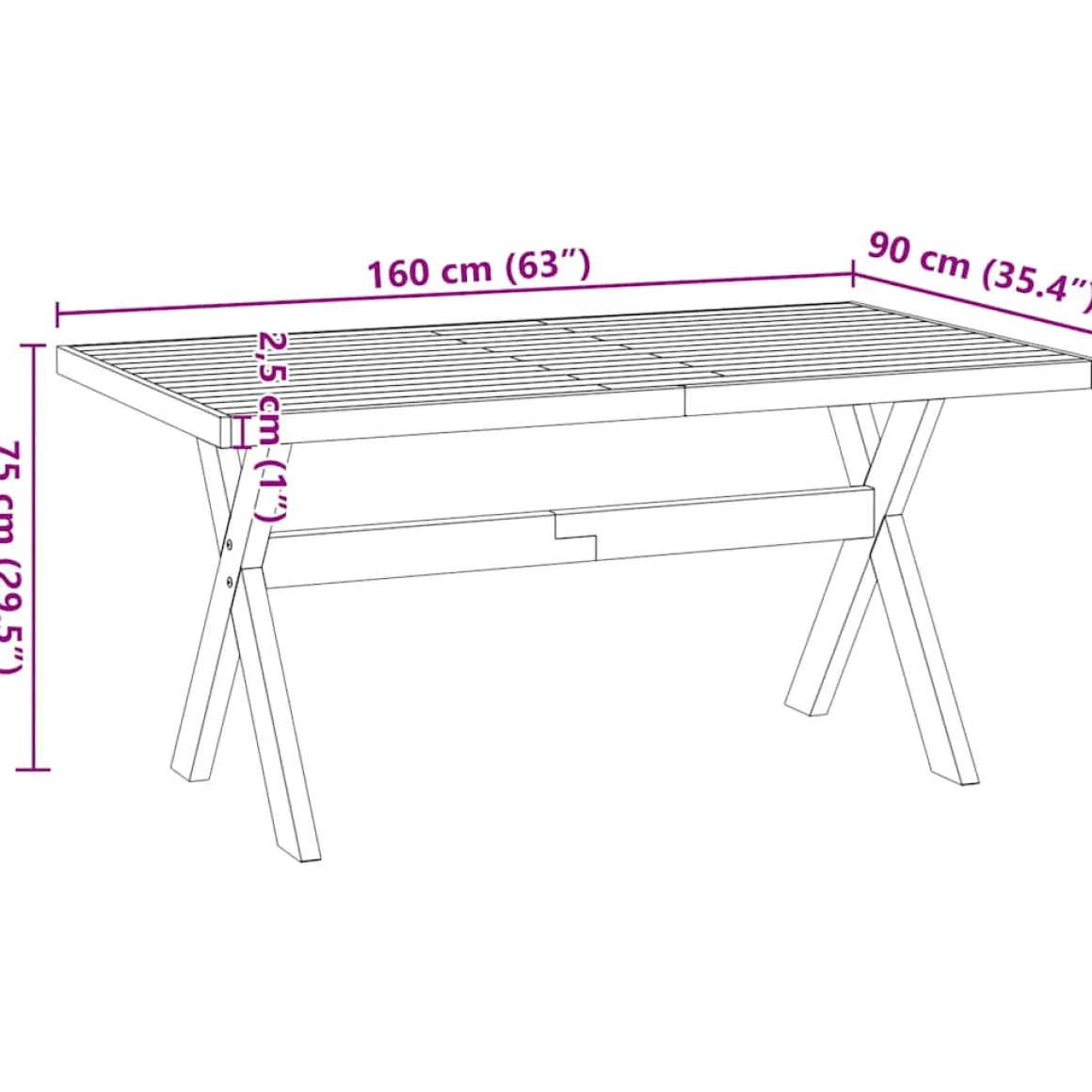 Mesa de comedor Noain diseño X madera de pino natural/negro 75x160x90 cm