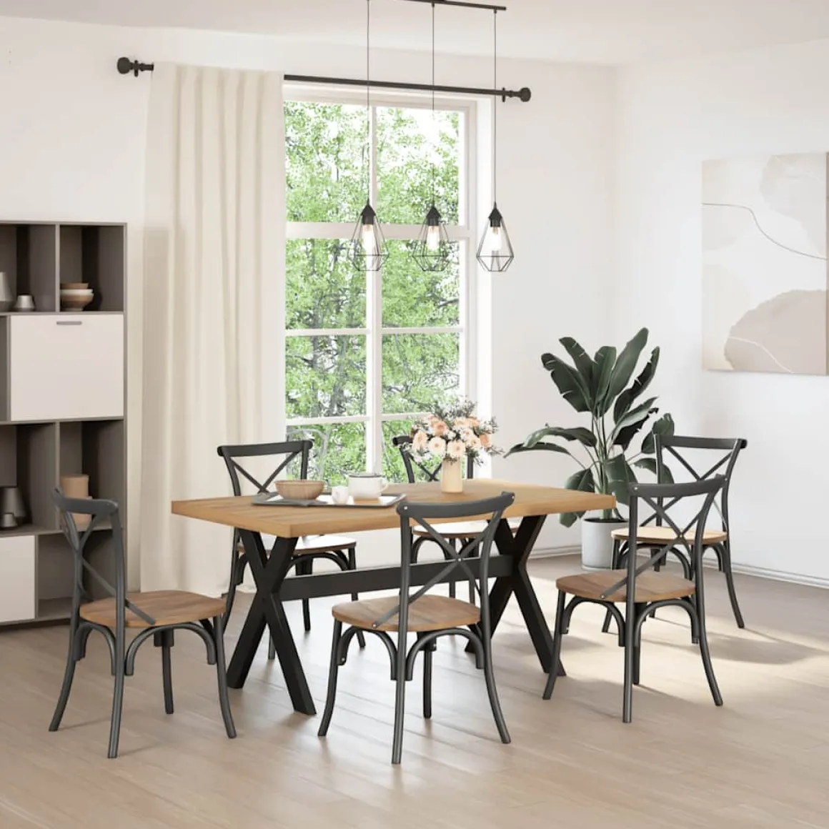 Mesa de comedor Noain diseño X madera de pino natural/negro 75x160x90 cm