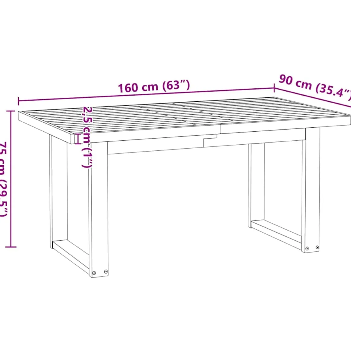 Mesa de comedor Noain diseño U madera de pino natural/negro 75x160x90 cm