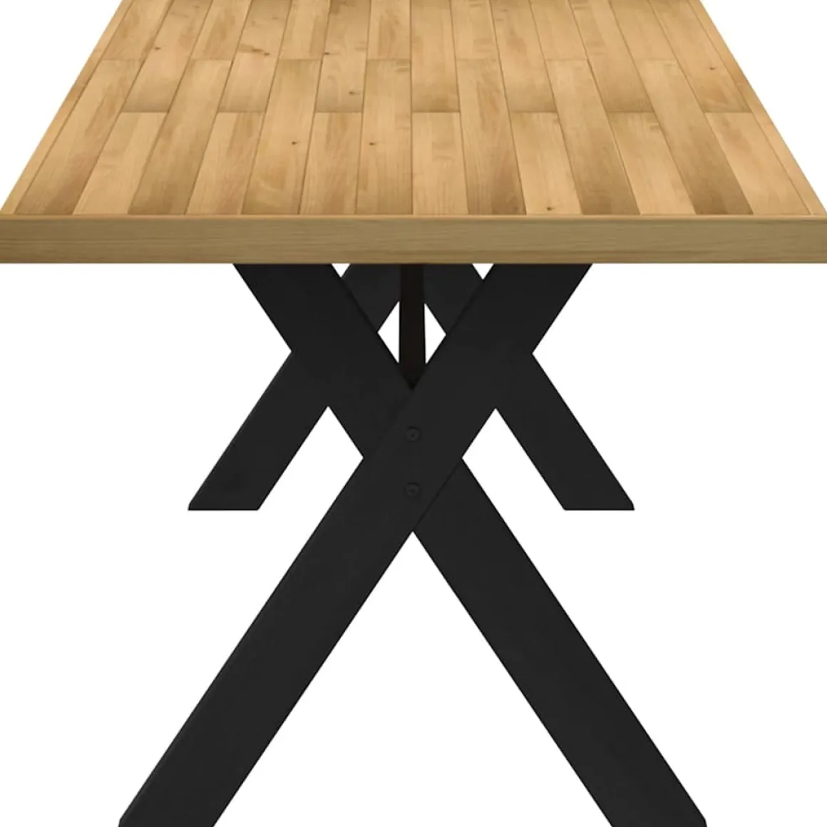 Mesa de comedor Noain diseño X madera de pino natural/negro 75x180x90 cm