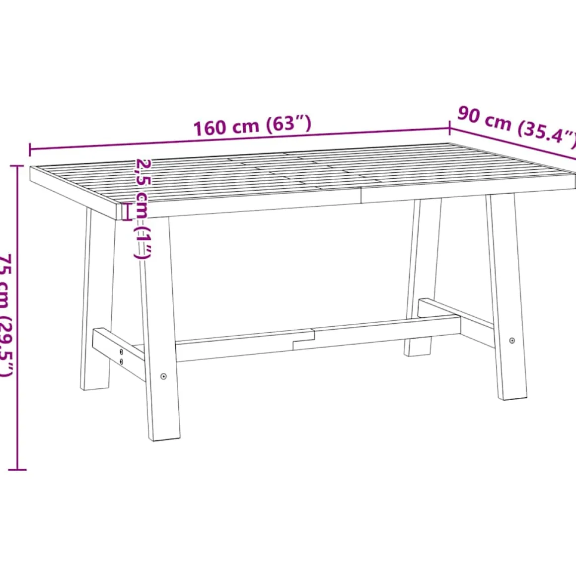 Mesa de comedor Noain diseño A madera de pino natural/negro 75x160x90 cm