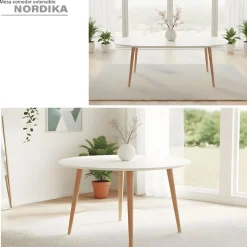 Mesa de comedor Nordika extensible forma redonda blanco/haya 100-140-180 cm