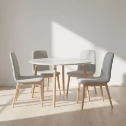 Mesa de comedor Nordika extensible forma redonda blanco/haya 100-140-180 cm