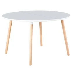Mesa de comedor Nordika extensible forma redonda blanco/haya 100-140-180 cm