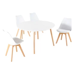Mesa de comedor Nordika extensible forma redonda blanco/haya 100-140-180 cm