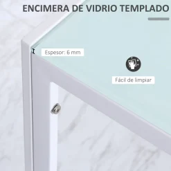 Mesa de comedor Norton Homcom tapa de cristal blanco 75x120x60 cm