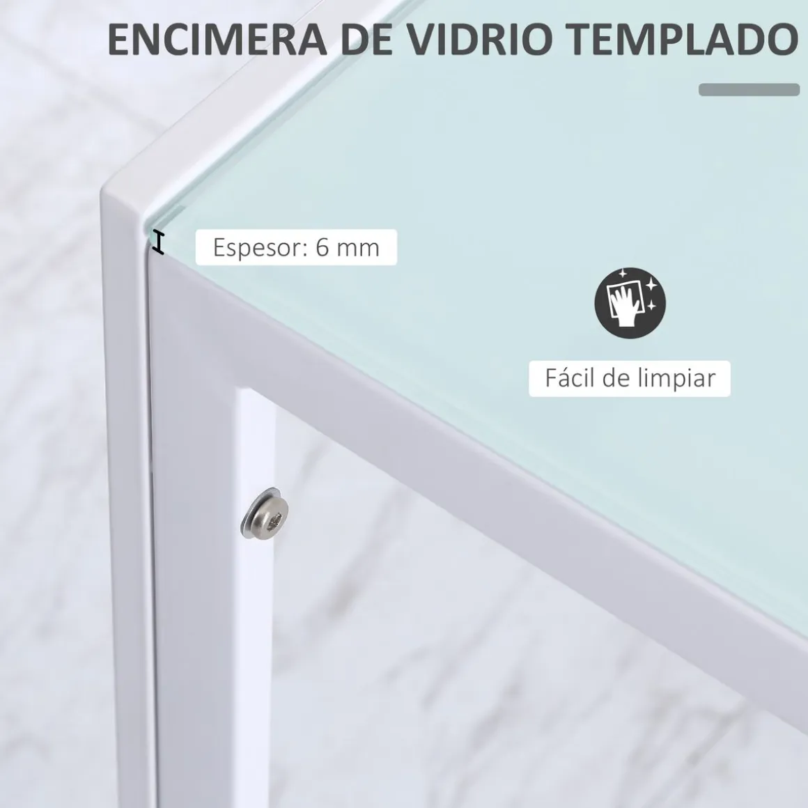Mesa de comedor Norton Homcom tapa de cristal blanco 75x120x60 cm