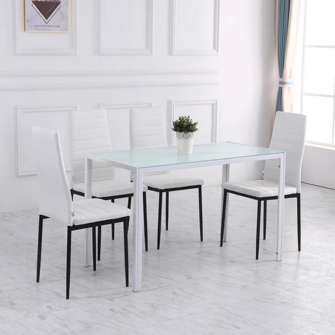 Mesa de comedor Norton Homcom tapa de cristal blanco 75x120x60 cm