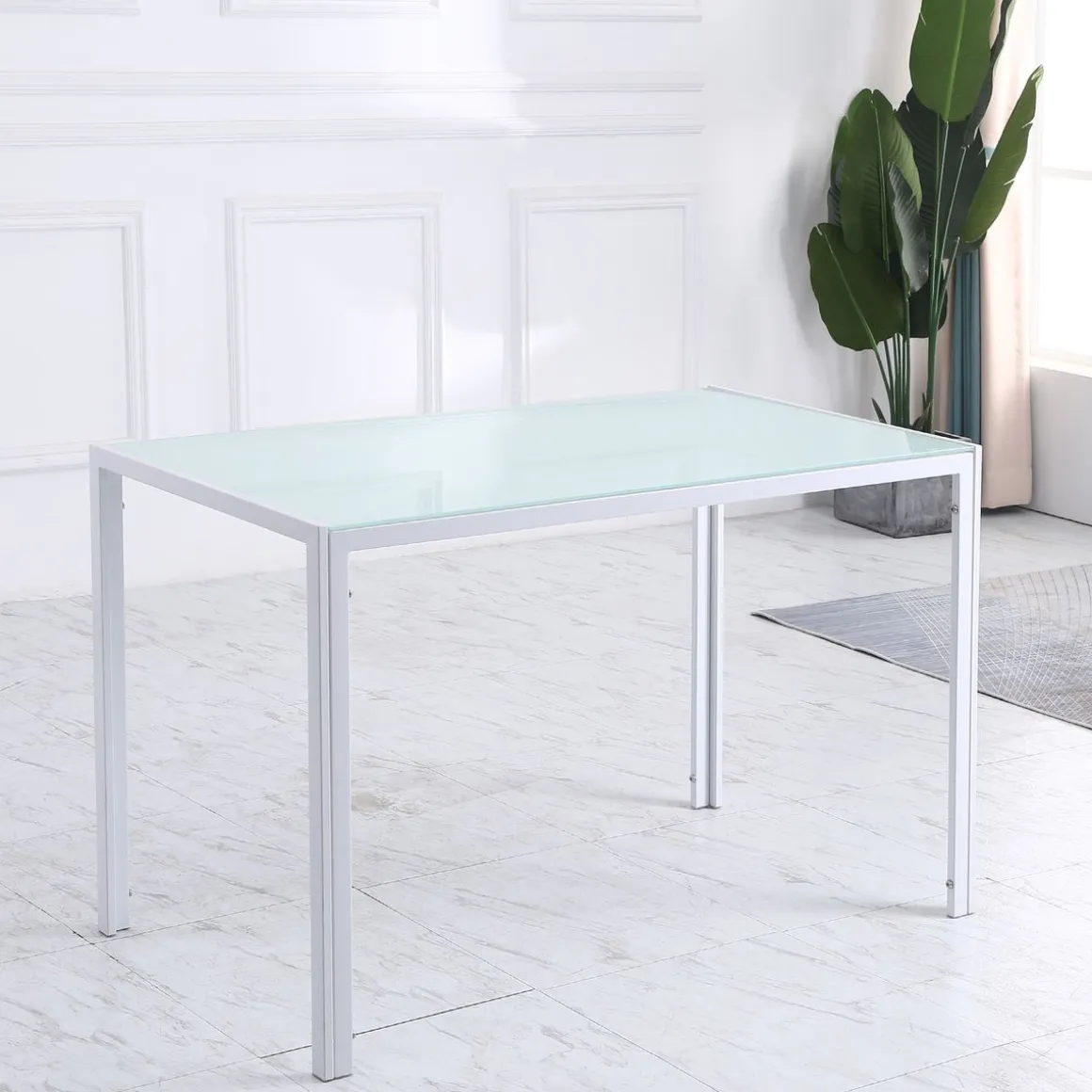 Mesa de comedor Norton Homcom tapa de cristal blanco 75x120x60 cm