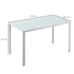 Mesa de comedor Norton Homcom tapa de cristal blanco 75x120x60 cm