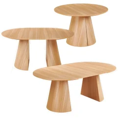 Mesa de comedor Oak redonda diseño extensible natural 75x120-160-200x120 cm