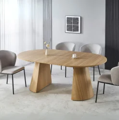 Mesa de comedor Oak redonda diseño extensible natural 75x120-160-200x120 cm
