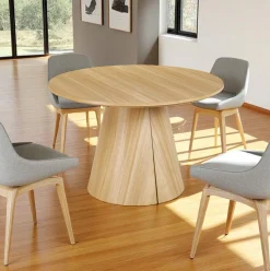 Mesa de comedor Oak redonda diseño extensible natural 75x120-160-200x120 cm
