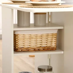 Mesa de comedor Oke Homcom plegable 2 cajones + 1 armario + ruedas blanco 75x35-120x80 cm