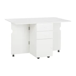 Mesa de comedor Oke Homcom plegable 2 cajones + 1 armario + ruedas blanco 75x35-120x80 cm