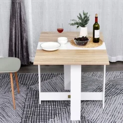 Mesa de comedor plegable Homcom 2 alas abatibles roble/blanco 73,5x103x76 cm