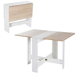Mesa de comedor plegable Homcom 2 alas abatibles roble/blanco 73,5x103x76 cm