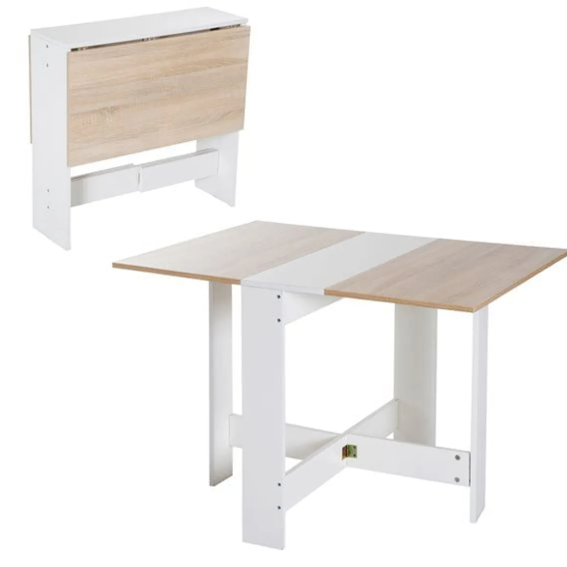 Mesa de comedor plegable Homcom 2 alas abatibles roble/blanco 73,5x103x76 cm