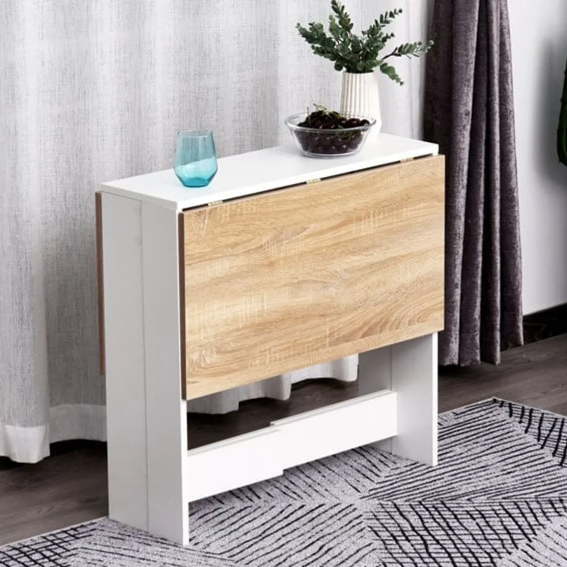 Mesa de comedor plegable Homcom 2 alas abatibles roble/blanco 73,5x103x76 cm