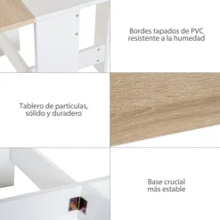 Mesa de comedor plegable Homcom 2 alas abatibles roble/blanco 73,5x103x76 cm
