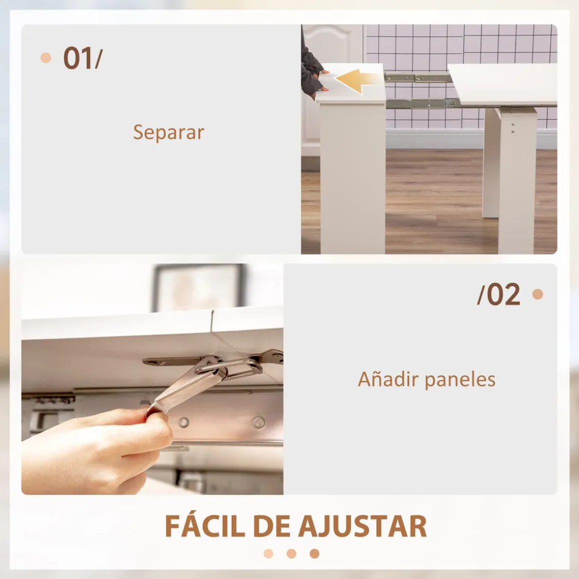 Mesa de comedor Ponia Homcom extensible blanco 75x60-180x85 cm