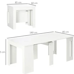 Mesa de comedor Ponia Homcom extensible blanco 75x60-180x85 cm