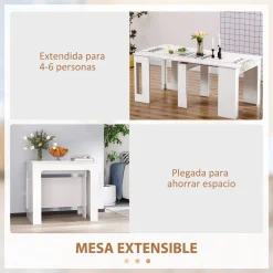 Mesa de comedor Ponia Homcom extensible blanco 75x60-180x85 cm